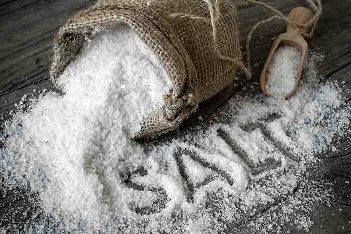 ‘SALT’ spelt out in a pile of salt. 