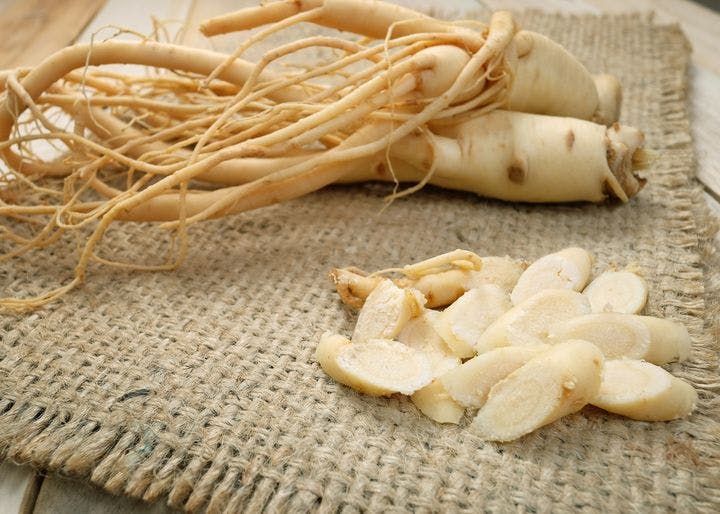 Chinese ginseng placed on a mat.