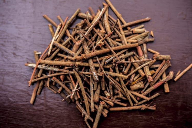 Close up of Rubia Cordifolia Root (Qian Cao), also known as Indian Madder Root
