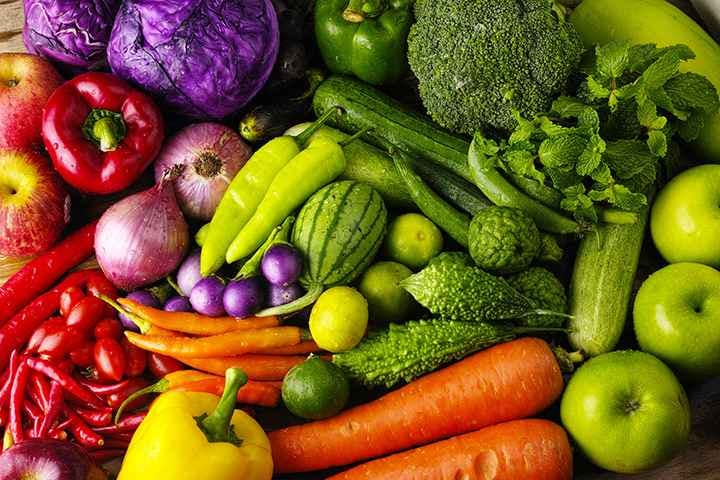 Colourful assortment of fresh vegetables and fruits