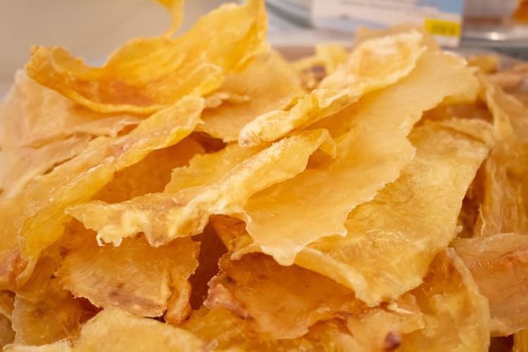 Close up image of raw or dried fish maw.