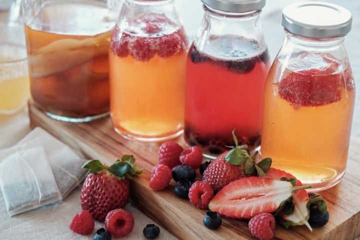 An image of assorted kombucha made from fruits explaining what are enzymes