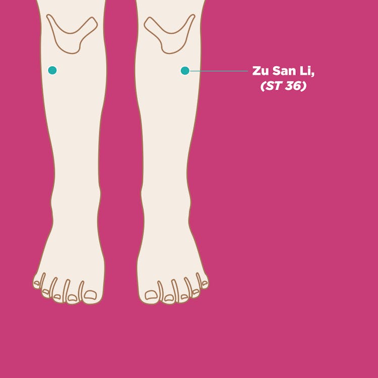 Image of Zu San Li (ST36) acupoint on a child's legs